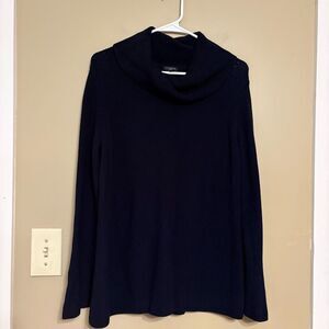 Talbots Women’s Navy Blue Pullover Cowl Neck Bell Sleeve Sweater Petite Large
